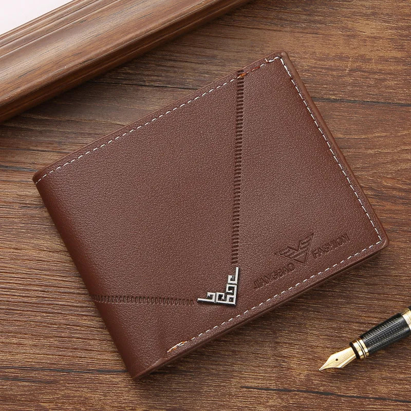 Men’s PU Leather Short Wallet – Money Clip with Multi-Card Litchi Pattern