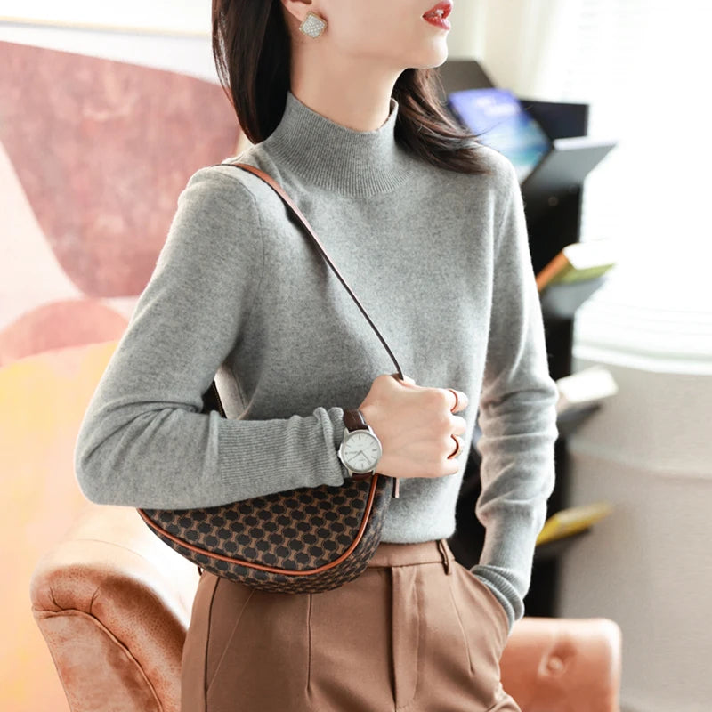 Autumn Winter Chic Turtleneck Knitted Sweater for Women