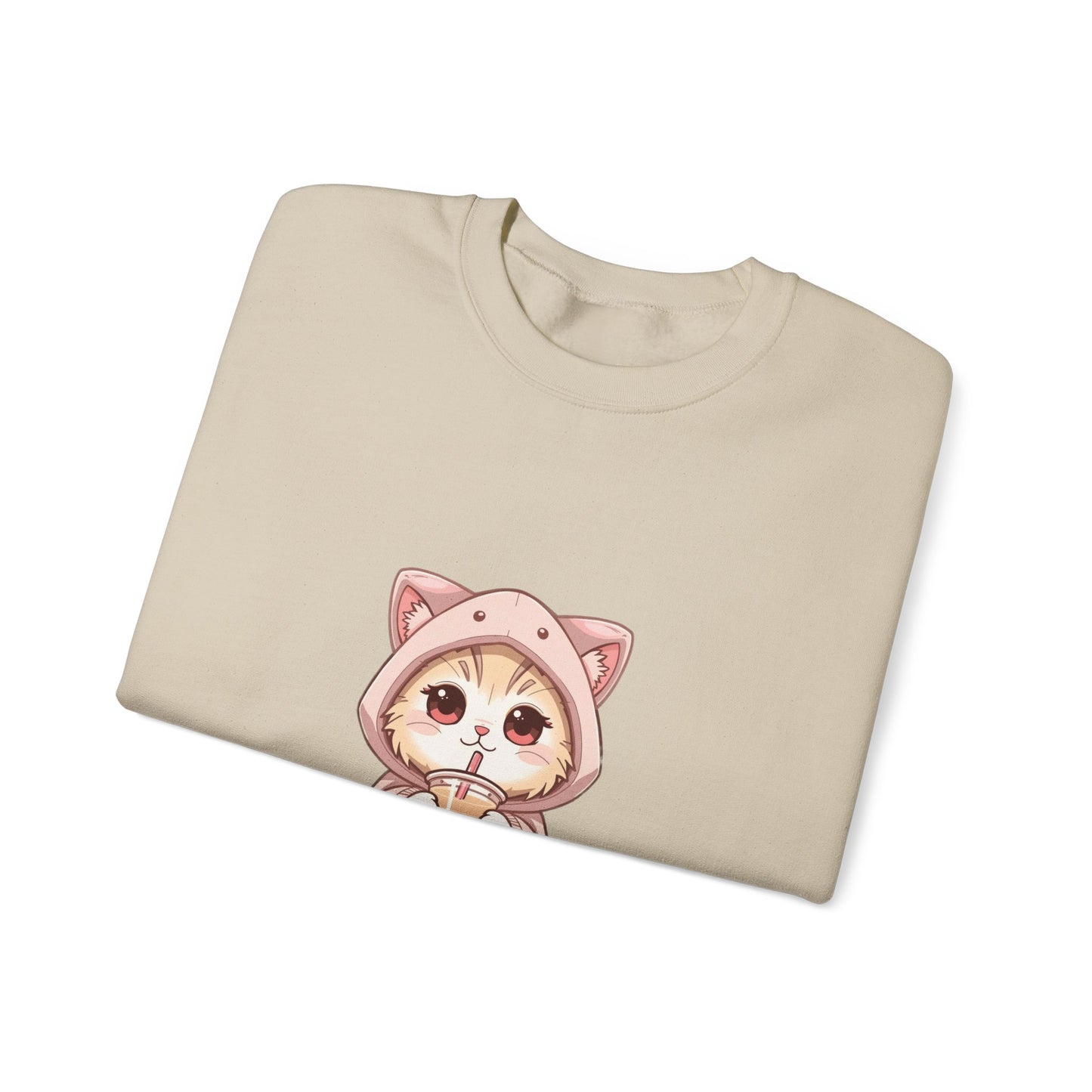 Cute Cat Hoodie Onesie Sweatshirt — Kawaii Kitten Holding Boba