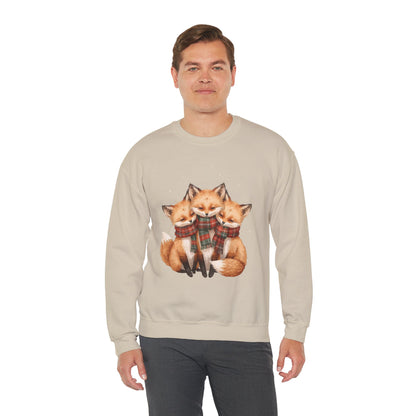 Fox Family Crewneck Sweatshirt - Cozy Plaid Scarf Foxes, Cute Winter Gift
