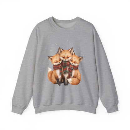 Fox Family Crewneck Sweatshirt - Cozy Plaid Scarf Foxes, Cute Winter Gift