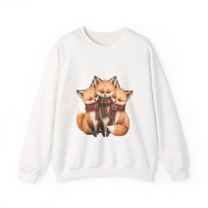 Fox Family Crewneck Sweatshirt - Cozy Plaid Scarf Foxes, Cute Winter Gift