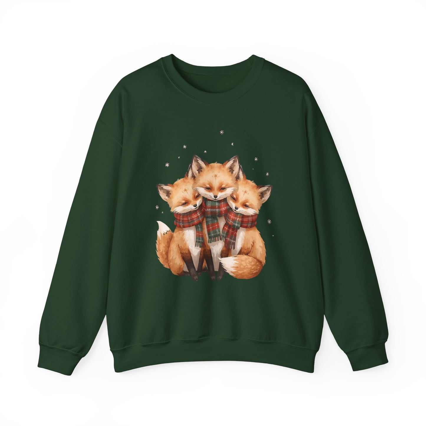 Fox Family Crewneck Sweatshirt - Cozy Plaid Scarf Foxes, Cute Winter Gift
