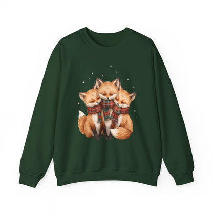 Fox Family Crewneck Sweatshirt - Cozy Plaid Scarf Foxes, Cute Winter Gift