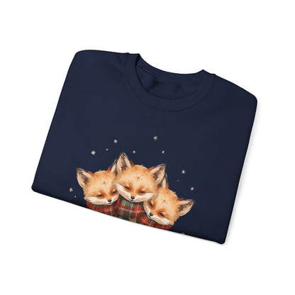 Fox Family Crewneck Sweatshirt - Cozy Plaid Scarf Foxes, Cute Winter Gift