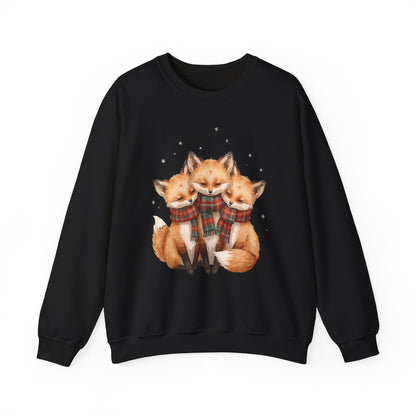 Fox Family Crewneck Sweatshirt - Cozy Plaid Scarf Foxes, Cute Winter Gift