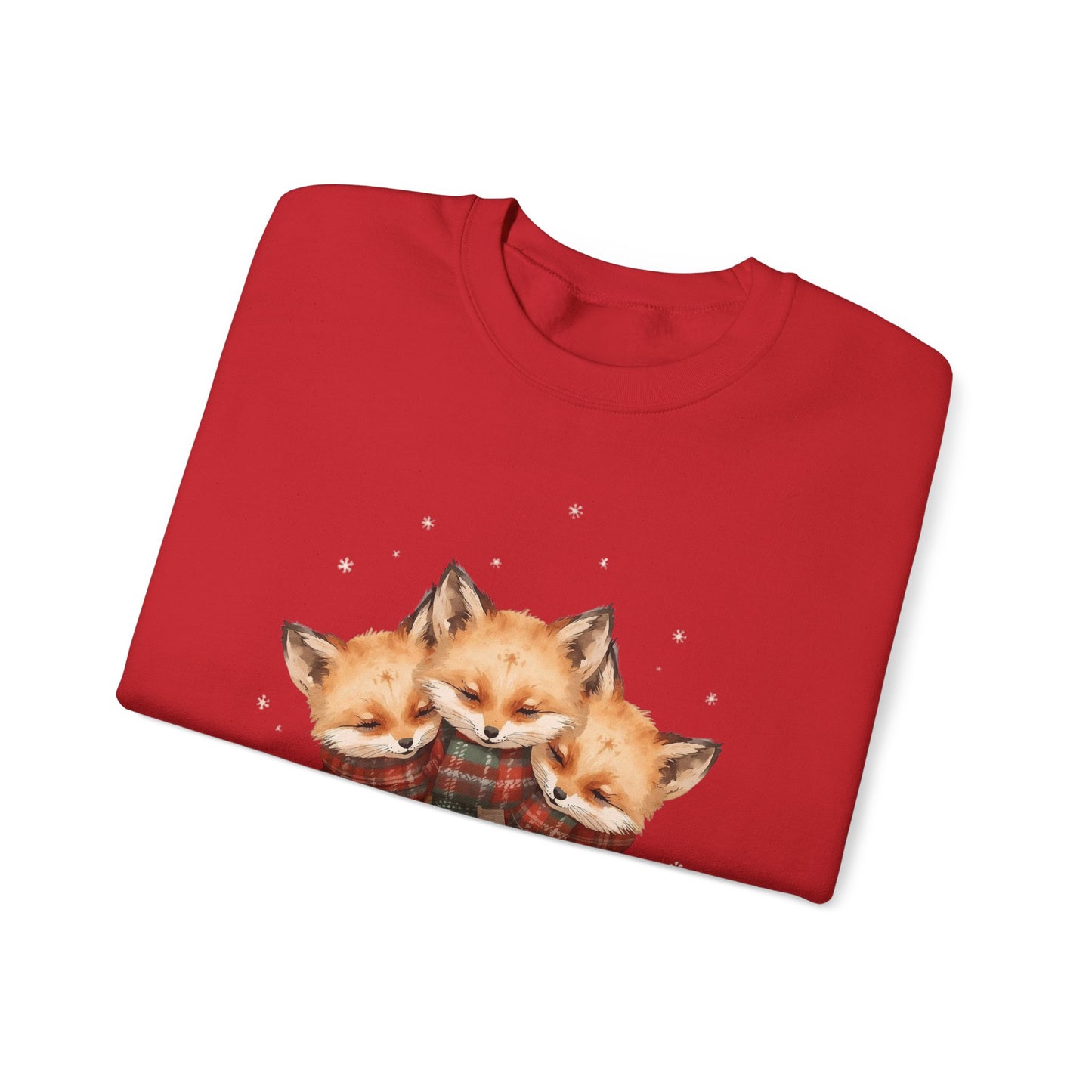 Fox Family Crewneck Sweatshirt - Cozy Plaid Scarf Foxes, Cute Winter Gift