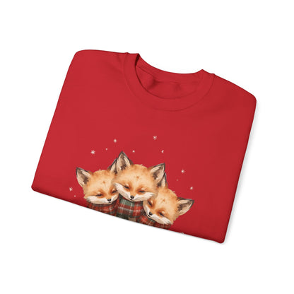 Fox Family Crewneck Sweatshirt - Cozy Plaid Scarf Foxes, Cute Winter Gift