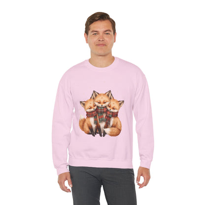 Fox Family Crewneck Sweatshirt - Cozy Plaid Scarf Foxes, Cute Winter Gift