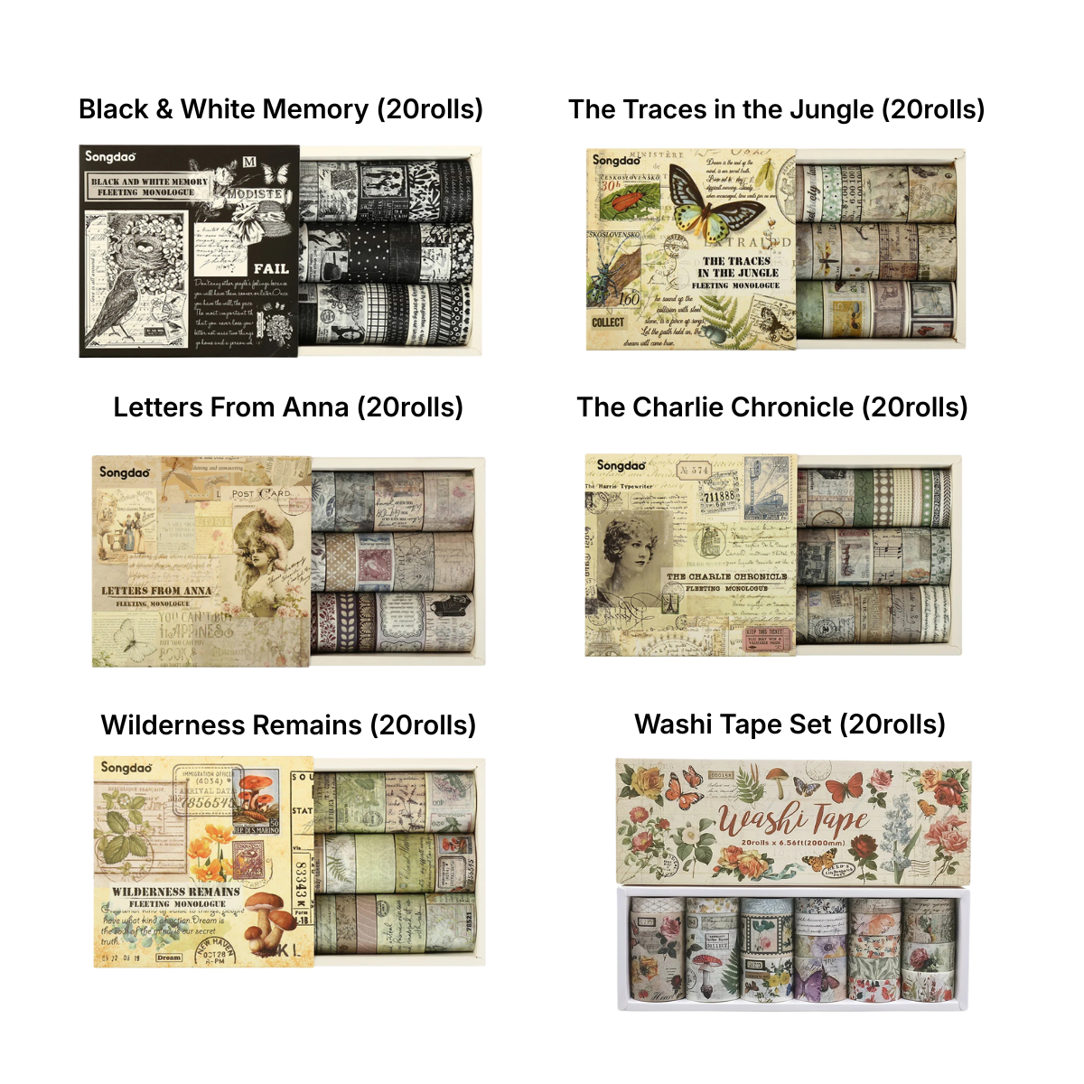 Retro Washi Tape Box Set (18–24 Rolls)