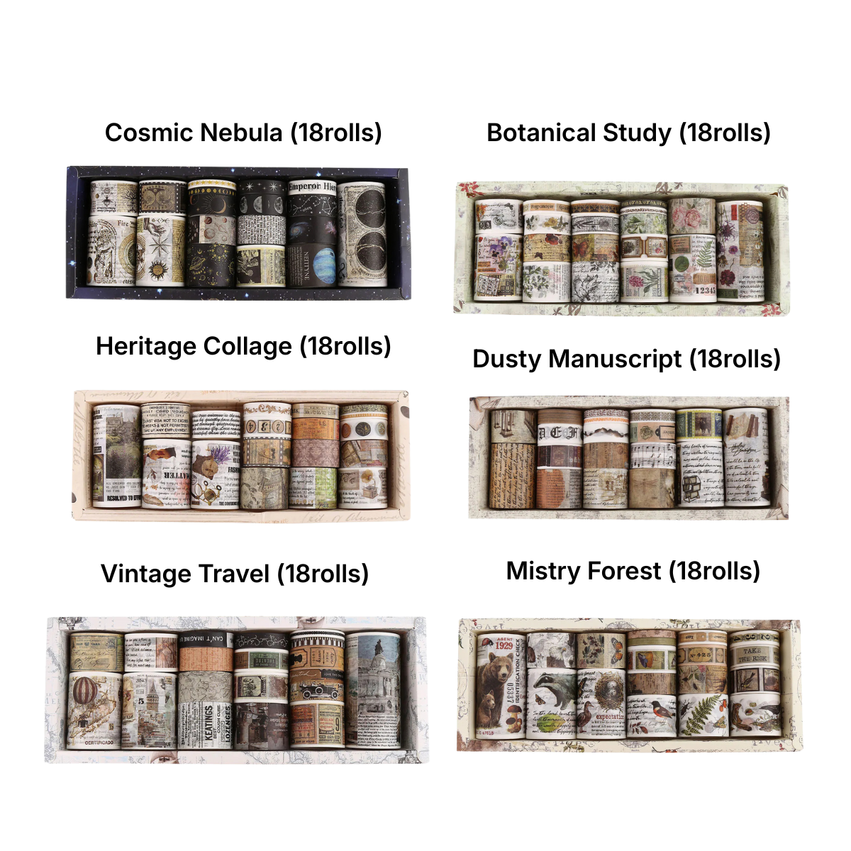 Retro Washi Tape Box Set (18–24 Rolls)