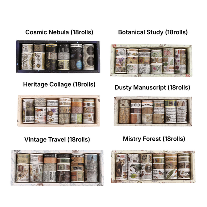 Retro Washi Tape Box Set (18–24 Rolls)