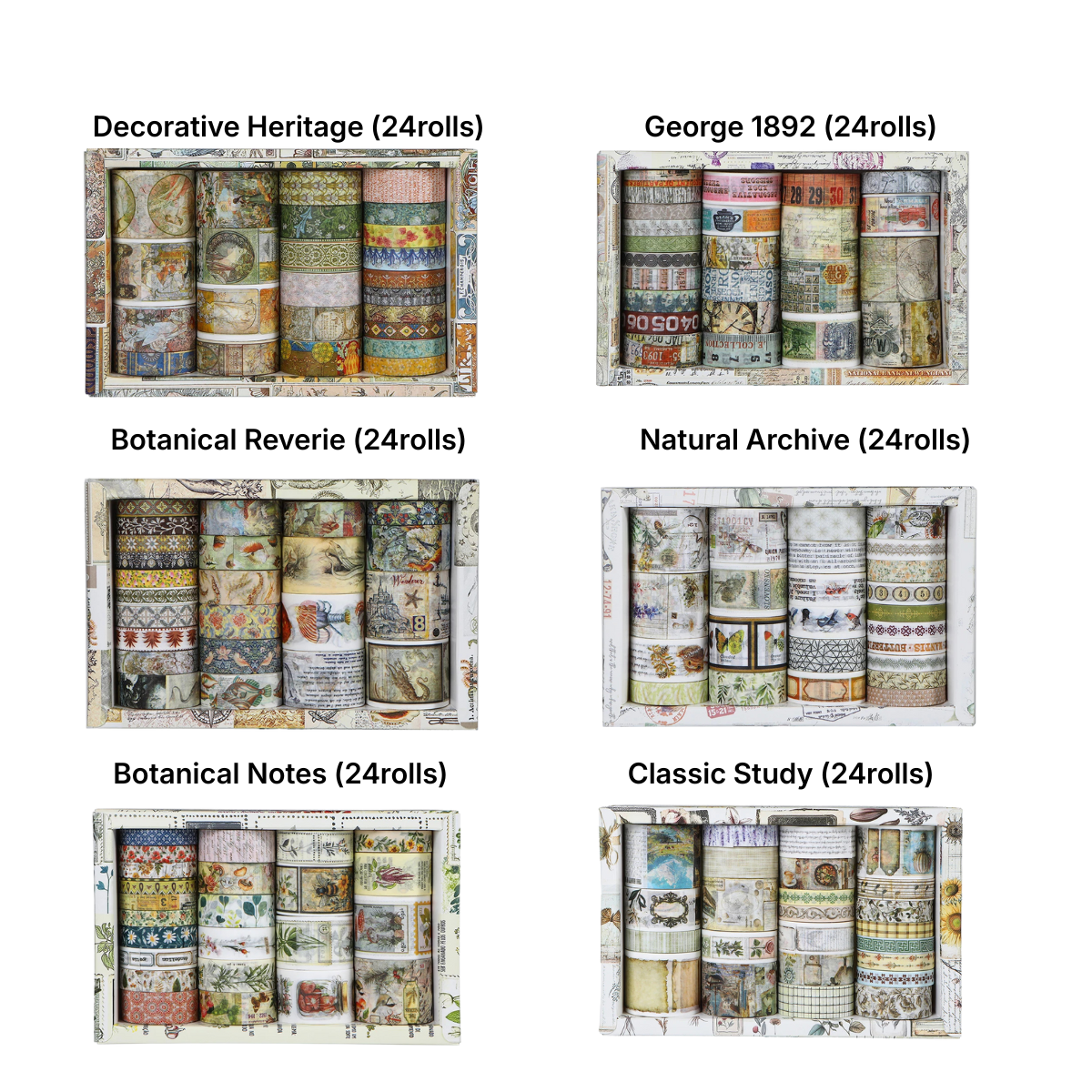 Retro Washi Tape Box Set (18–24 Rolls)