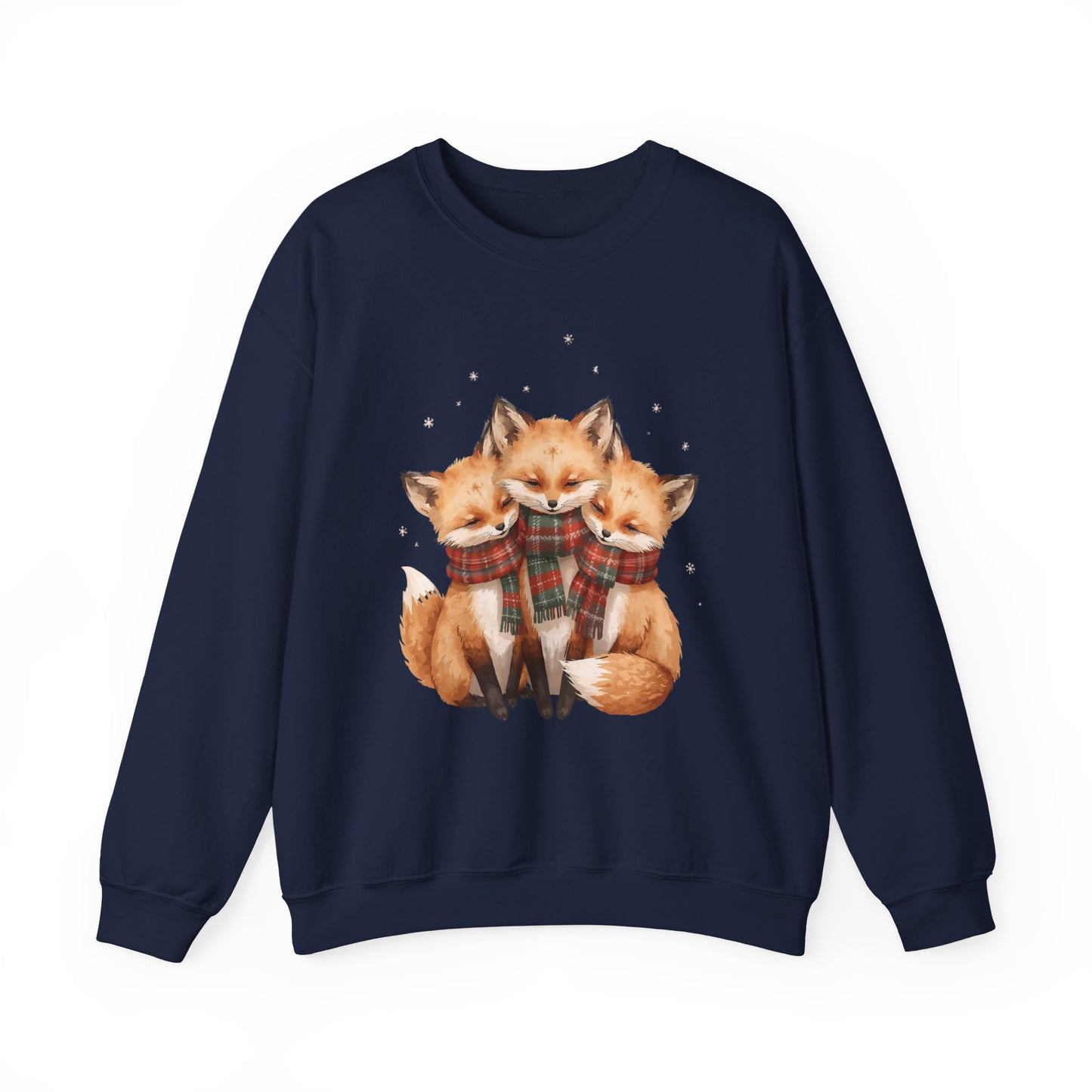 Fox Family Crewneck Sweatshirt - Cozy Plaid Scarf Foxes, Cute Winter Gift