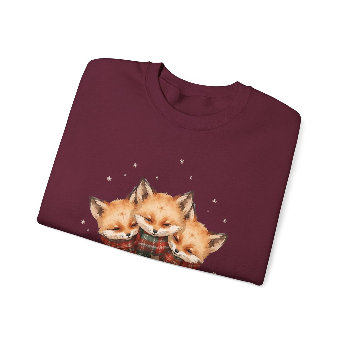Fox Family Crewneck Sweatshirt - Cozy Plaid Scarf Foxes, Cute Winter Gift