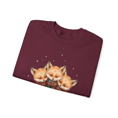 Fox Family Crewneck Sweatshirt - Cozy Plaid Scarf Foxes, Cute Winter Gift