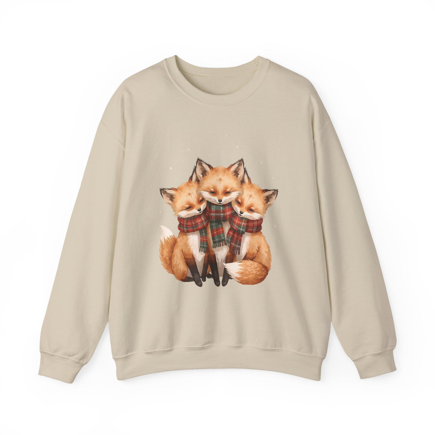Fox Family Crewneck Sweatshirt - Cozy Plaid Scarf Foxes, Cute Winter Gift