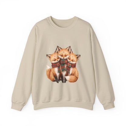 Fox Family Crewneck Sweatshirt - Cozy Plaid Scarf Foxes, Cute Winter Gift