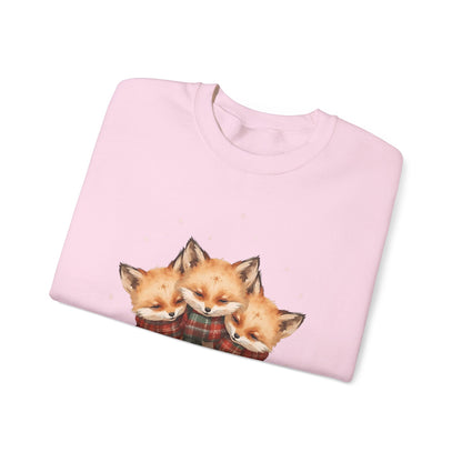 Fox Family Crewneck Sweatshirt - Cozy Plaid Scarf Foxes, Cute Winter Gift