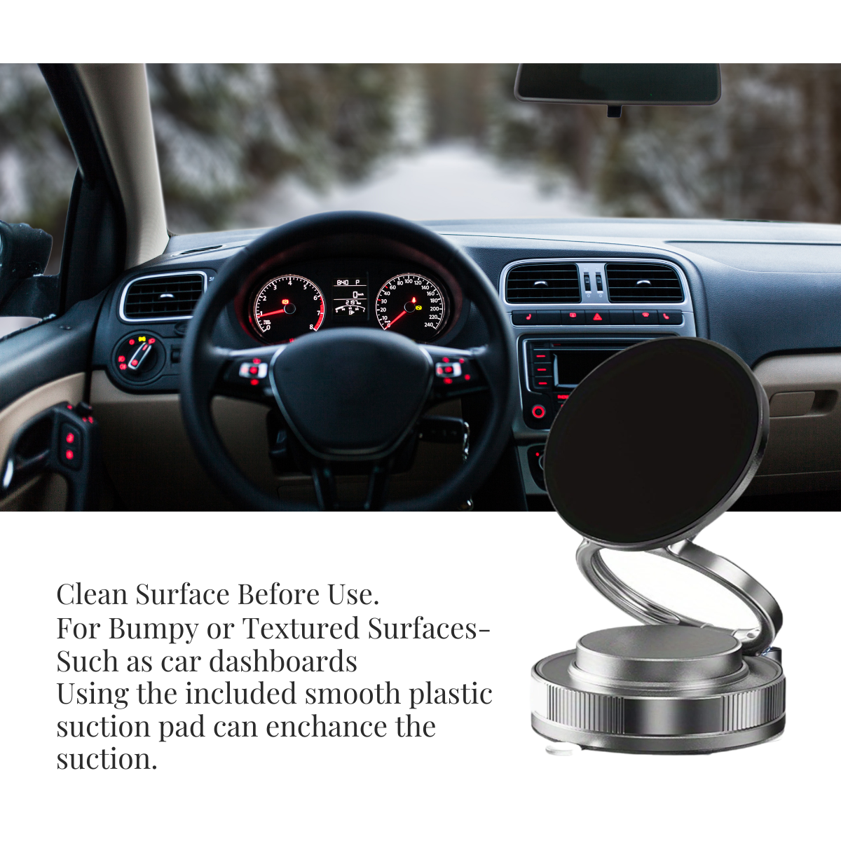 Suction Magnetic Phone Holder – 360° Rotating Adjustable Mount