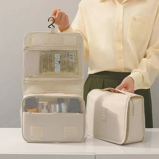 Travel Makeup & Toiletry Organizer with Hook – Waterproof Storage Bag