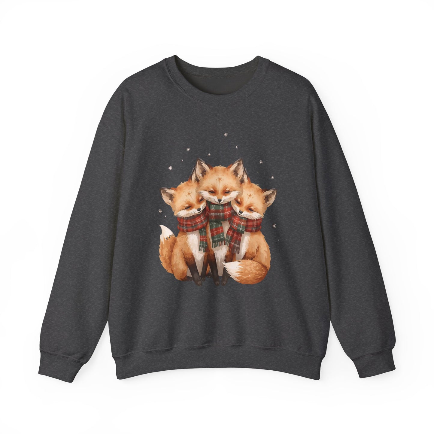 Fox Family Crewneck Sweatshirt - Cozy Plaid Scarf Foxes, Cute Winter Gift