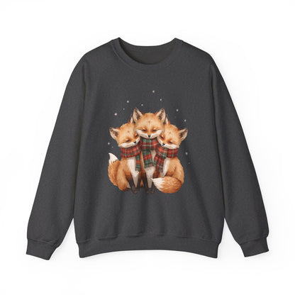 Fox Family Crewneck Sweatshirt - Cozy Plaid Scarf Foxes, Cute Winter Gift