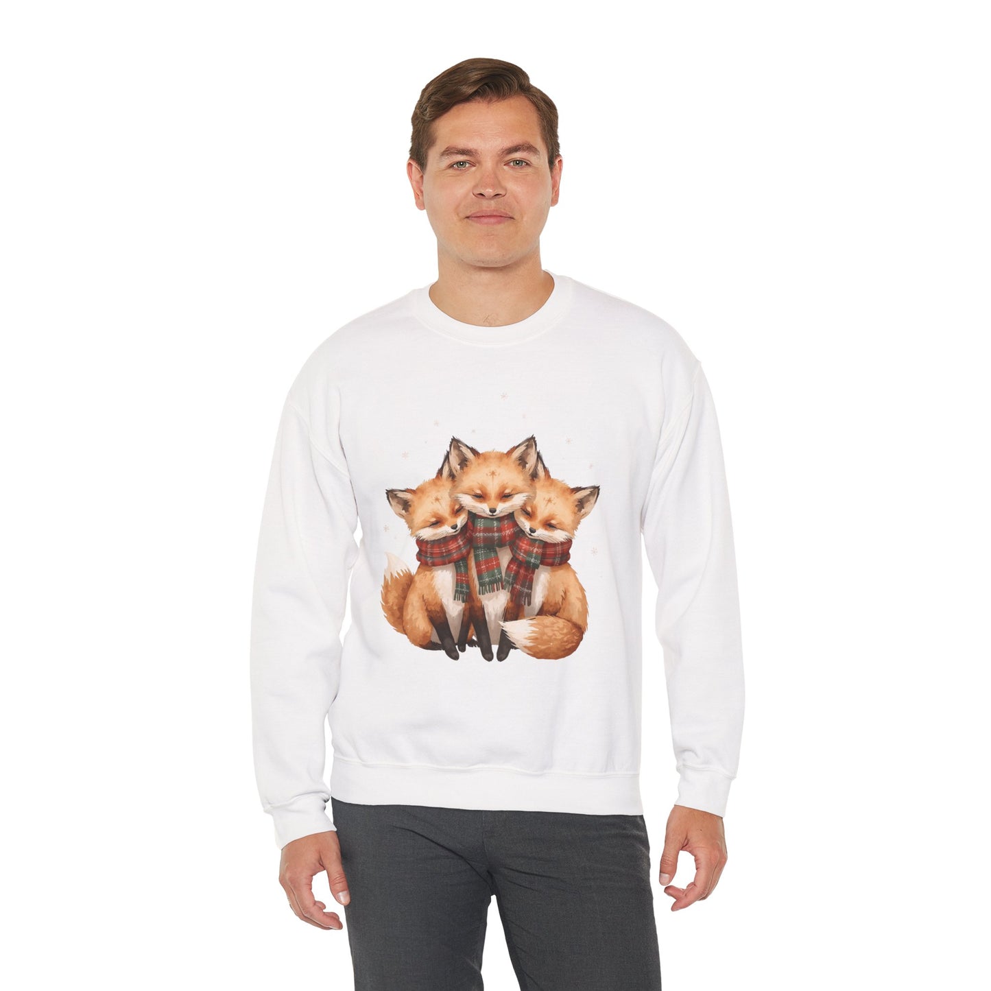 Fox Family Crewneck Sweatshirt - Cozy Plaid Scarf Foxes, Cute Winter Gift