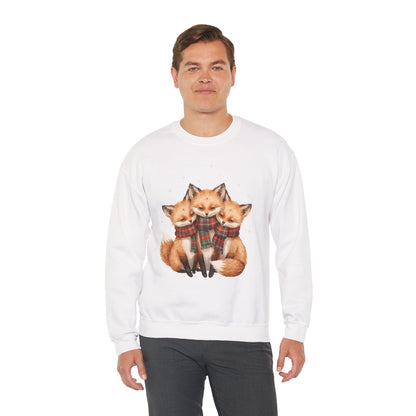 Fox Family Crewneck Sweatshirt - Cozy Plaid Scarf Foxes, Cute Winter Gift