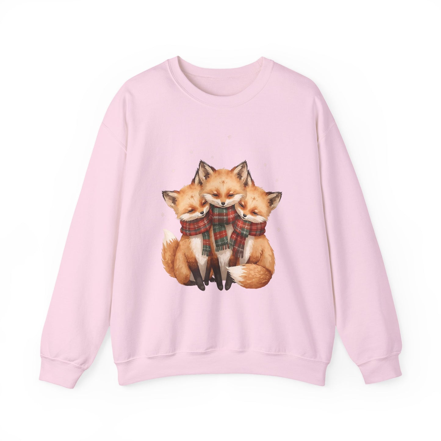 Fox Family Crewneck Sweatshirt - Cozy Plaid Scarf Foxes, Cute Winter Gift
