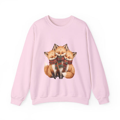 Fox Family Crewneck Sweatshirt - Cozy Plaid Scarf Foxes, Cute Winter Gift