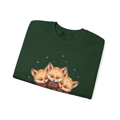 Fox Family Crewneck Sweatshirt - Cozy Plaid Scarf Foxes, Cute Winter Gift