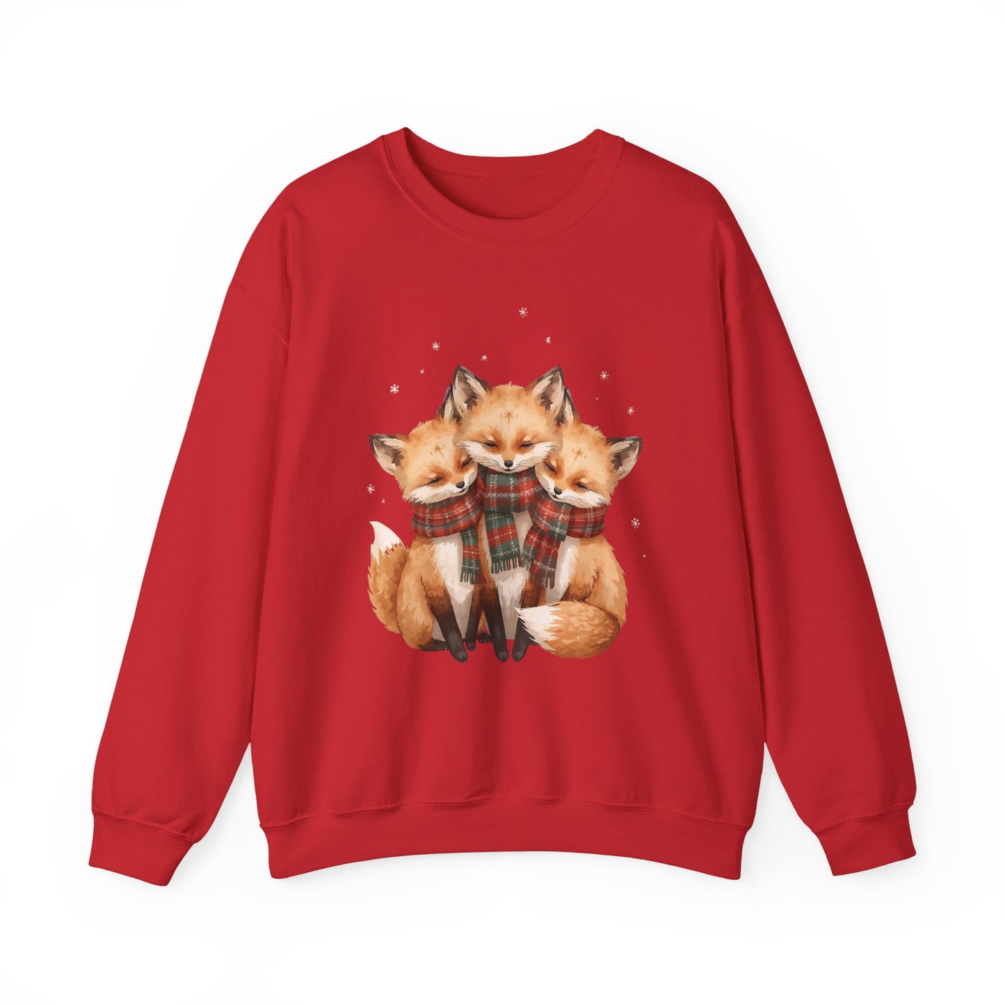 Fox Family Crewneck Sweatshirt - Cozy Plaid Scarf Foxes, Cute Winter Gift