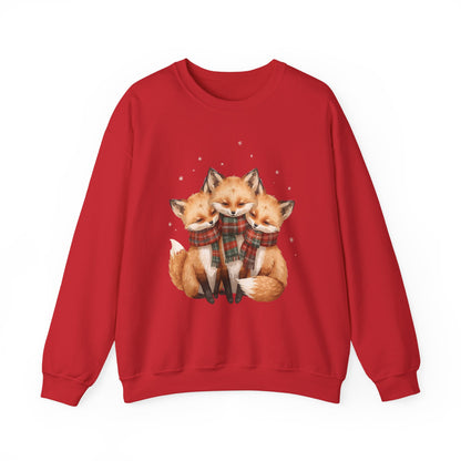 Fox Family Crewneck Sweatshirt - Cozy Plaid Scarf Foxes, Cute Winter Gift