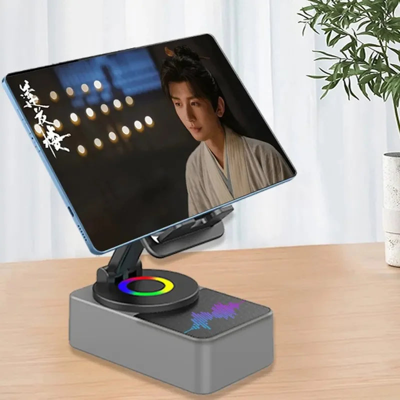 360 Rotating Tablet Wireless Speaker with Phone Stand Portable Folding Desktop Power Bank Speaker Rotate Music Player