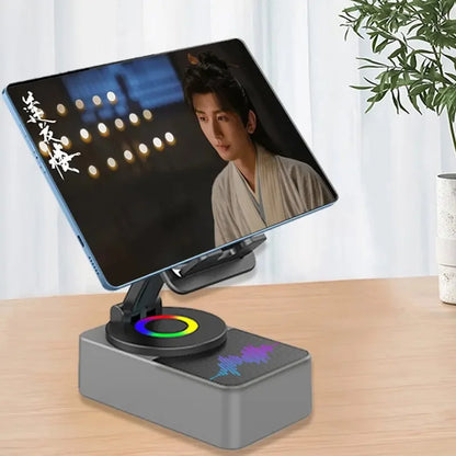 360 Rotating Tablet Wireless Speaker with Phone Stand Portable Folding Desktop Power Bank Speaker Rotate Music Player