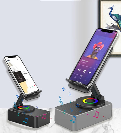 360 Rotating Tablet Wireless Speaker with Phone Stand Portable Folding Desktop Power Bank Speaker Rotate Music Player