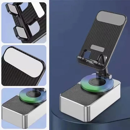 360 Rotating Tablet Wireless Speaker with Phone Stand Portable Folding Desktop Power Bank Speaker Rotate Music Player