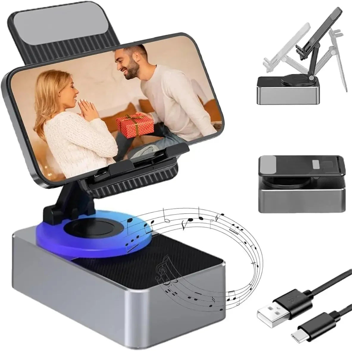 360 Rotating Tablet Wireless Speaker with Phone Stand Portable Folding Desktop Power Bank Speaker Rotate Music Player