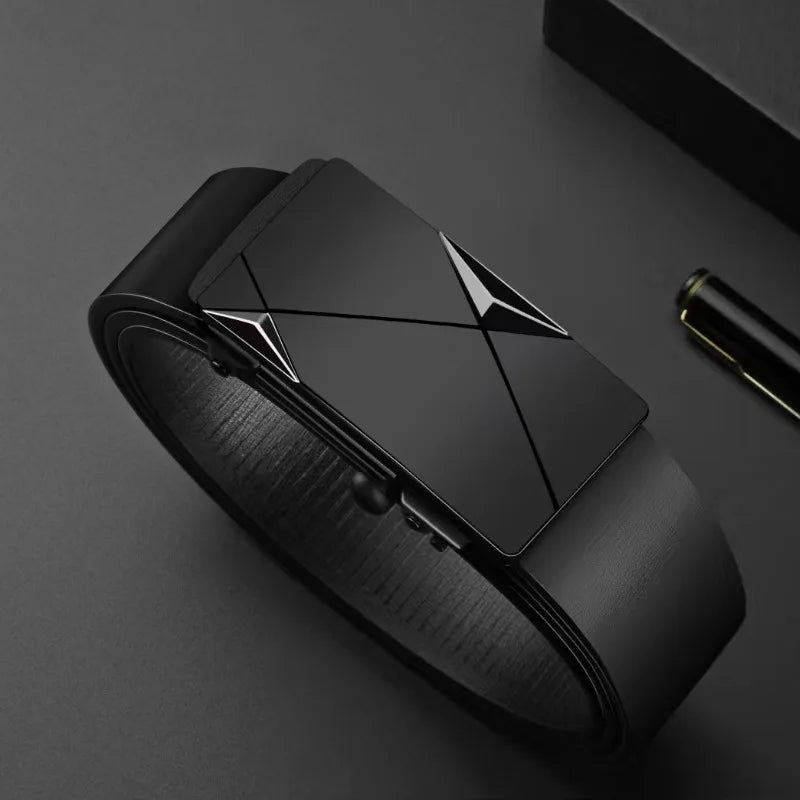 Men’s PU Leather Business Belt – Automatic Buckle Adjustable Waist Strap for Jeans and Formal Wear