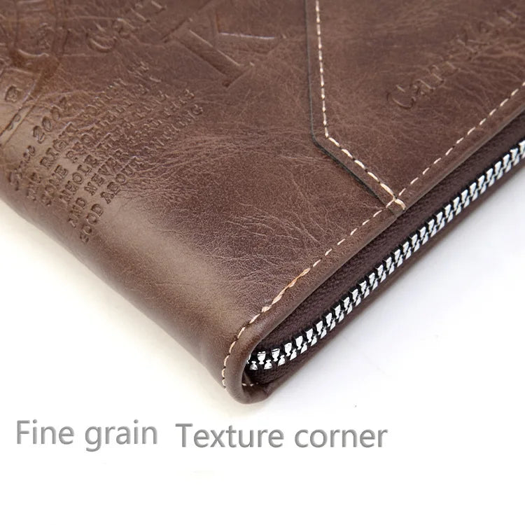 Men’s PU Leather Short Bifold Wallet – Zippered Coin & Card Purse
