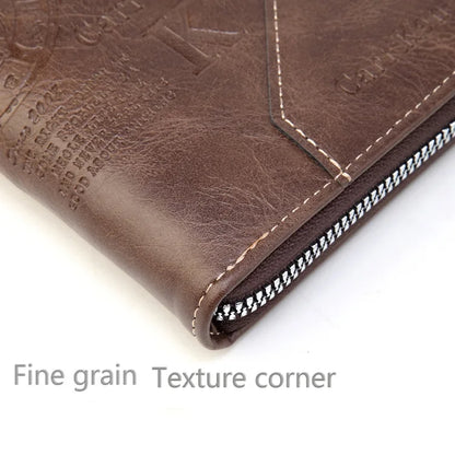 Men’s PU Leather Short Bifold Wallet – Zippered Coin & Card Purse