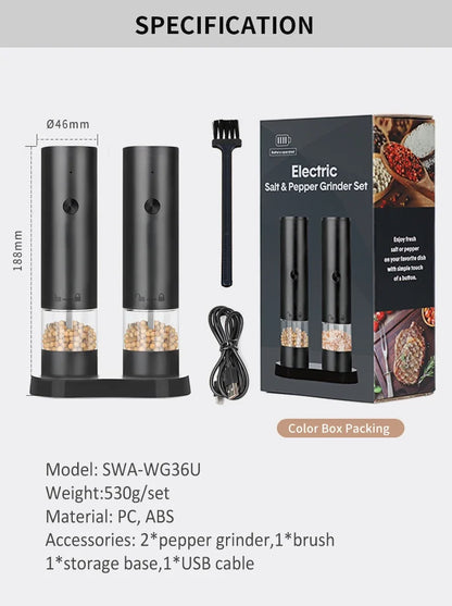 USB Rechargeable Electric Salt & Pepper Grinder USB充電式 電動ソルト＆ペッパーミル