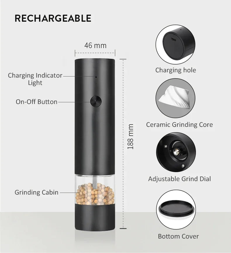 USB Rechargeable Electric Salt & Pepper Grinder USB充電式 電動ソルト＆ペッパーミル