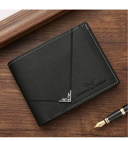 Men’s PU Leather Short Wallet – Money Clip with Multi-Card Litchi Pattern