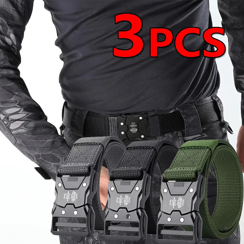 Men’s Tactical Belt – Quick Release Black Elastic Nylon Braided Outdoor Sport Belt