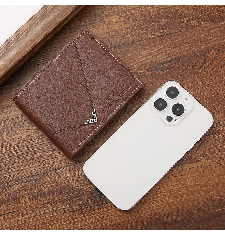 Men’s PU Leather Short Wallet – Money Clip with Multi-Card Litchi Pattern