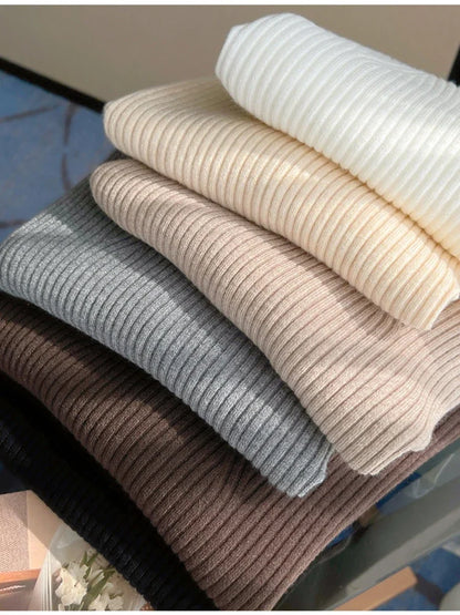 Slim V-Neck Ribbed Knit Sweater – Autumn/Winter