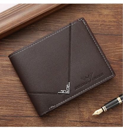 Men’s PU Leather Short Wallet – Money Clip with Multi-Card Litchi Pattern