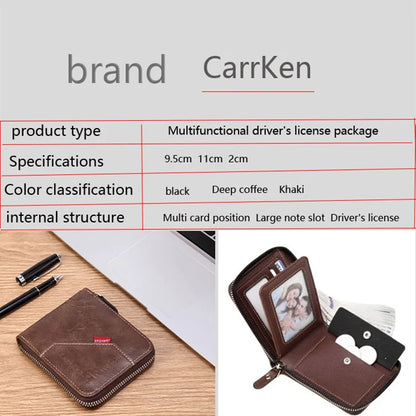 Men’s PU Leather Short Bifold Wallet – Zippered Coin & Card Purse